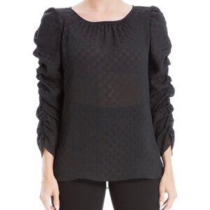 NWOT Max Studio Women's Jacquard Shine Dot Ruched Sleeves Blouse Size S